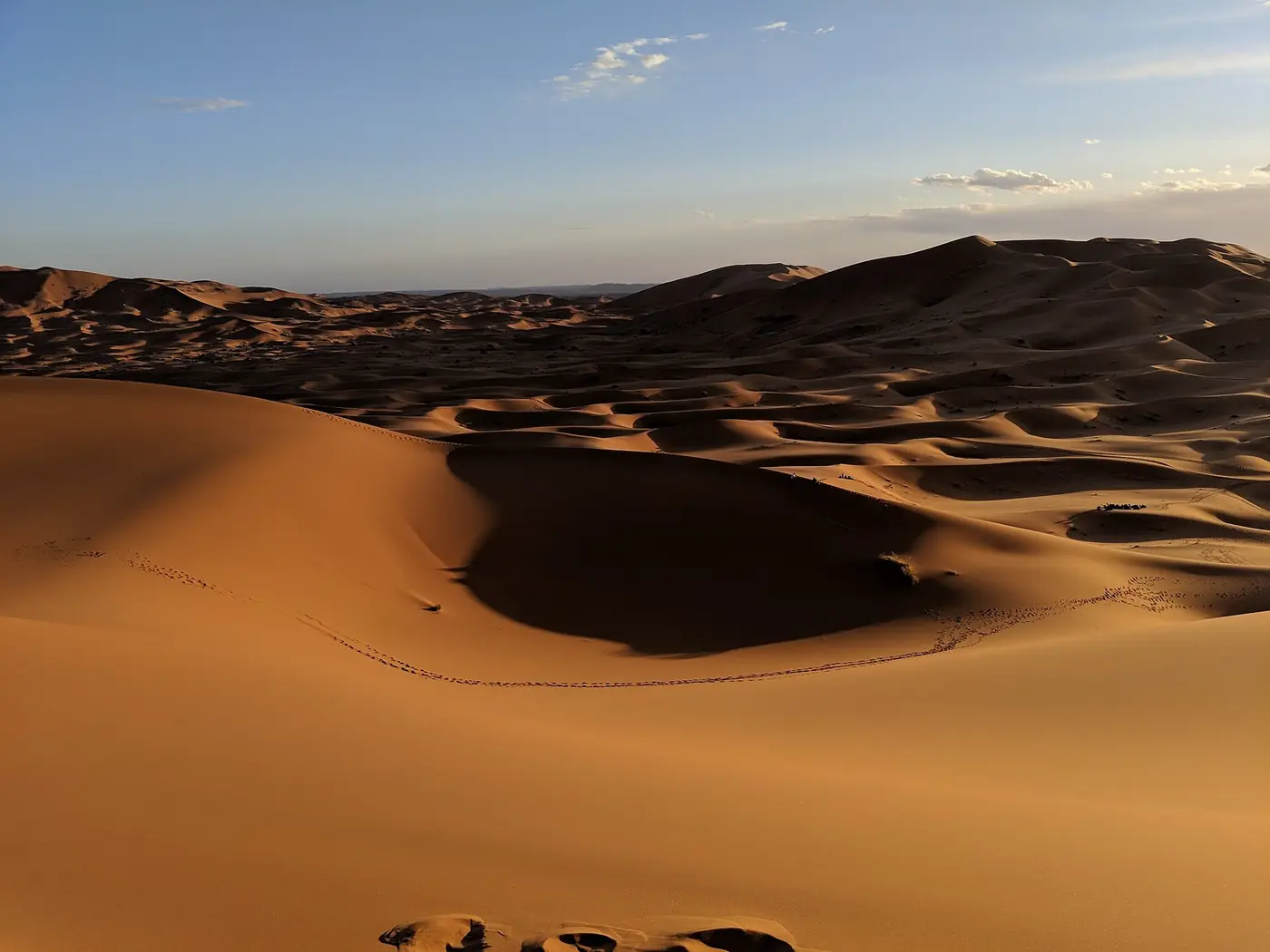 Sahara sand dunes at sunset, Morocco