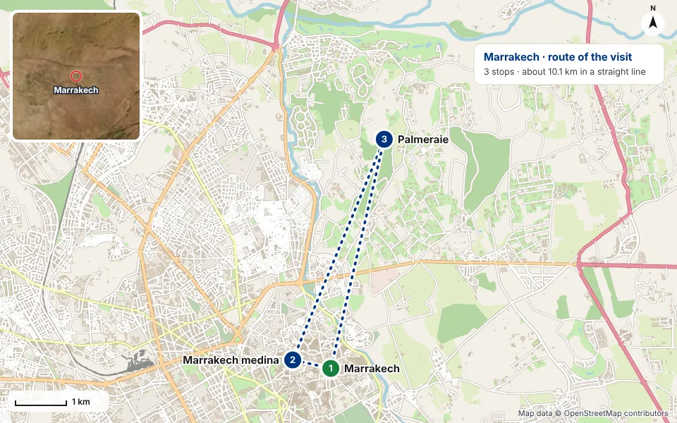 Mappa del percorso: Marrakech, Marrakech medina, Palmeraie