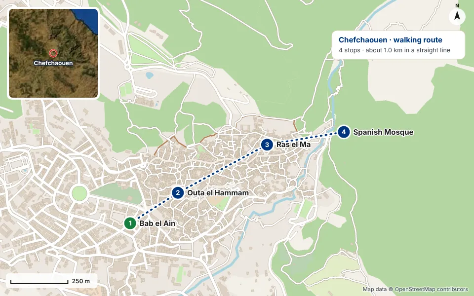 Map of the route: Bab el Ain, Outa el Hammam, Ras el Ma, Spanish Mosque